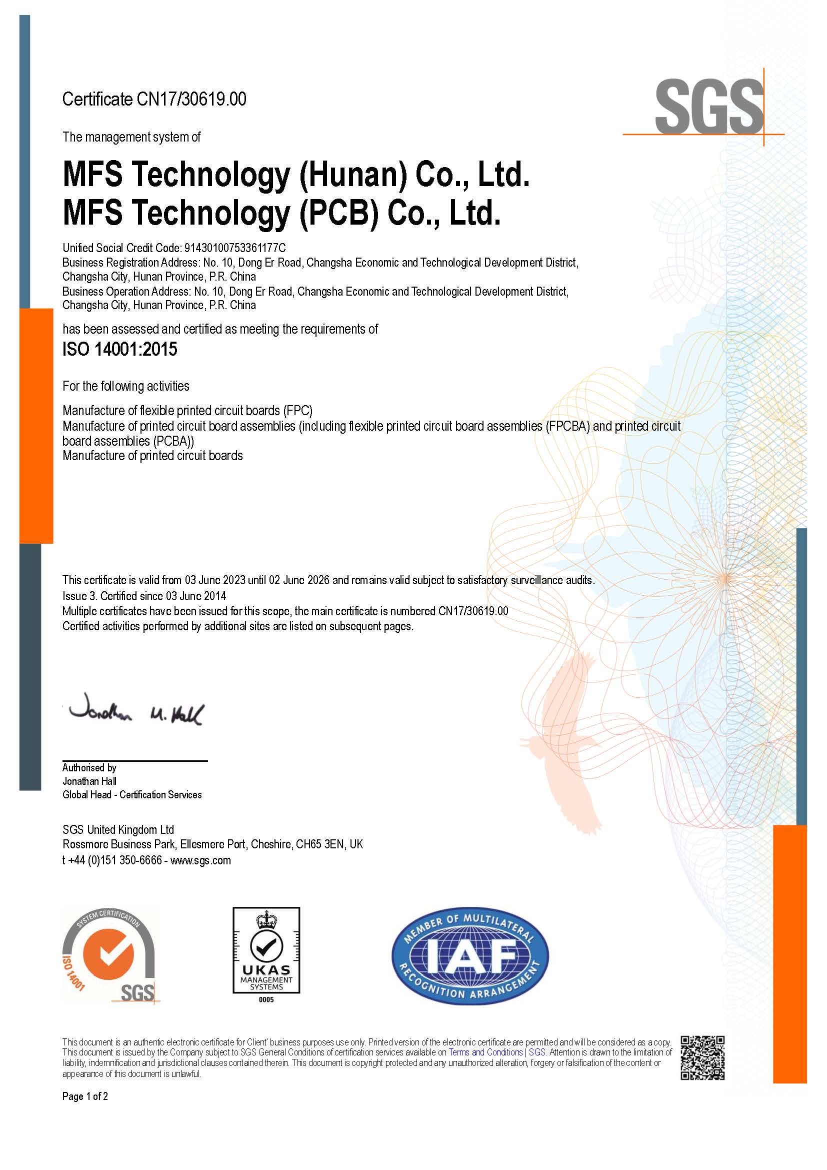 ISO 14001 Certificate