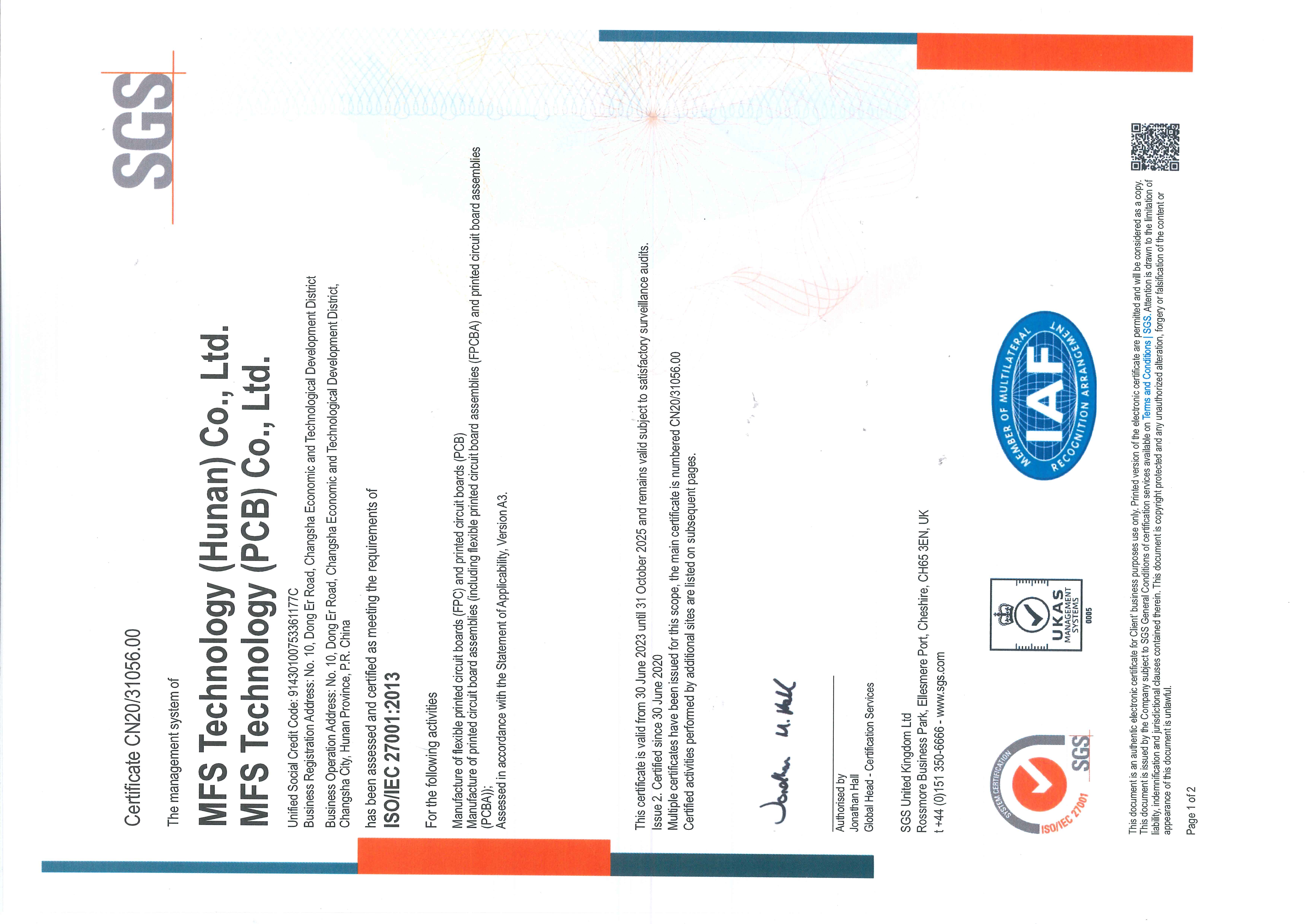 ISO/IEC 27001 Certificate